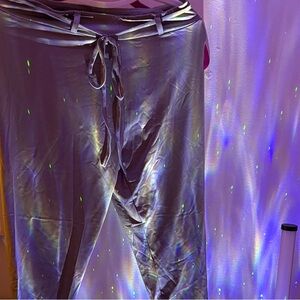 Satin Drawstring Lounge Joggers - Iridescent Silver